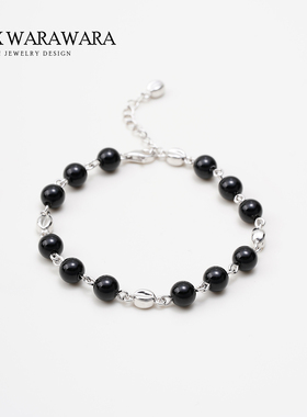 黑玛瑙银手链男女金属链条高级感