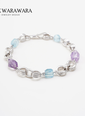 纯银彩色水晶手链女链条串珠手势