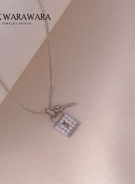 韩国双锁头钥匙项链女纯银锁骨链