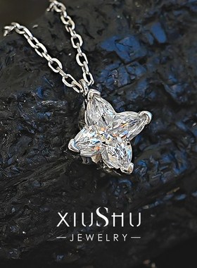 轻奢四角星小众925银时尚百搭锁骨项链吊坠镶嵌高碳钻2025新款