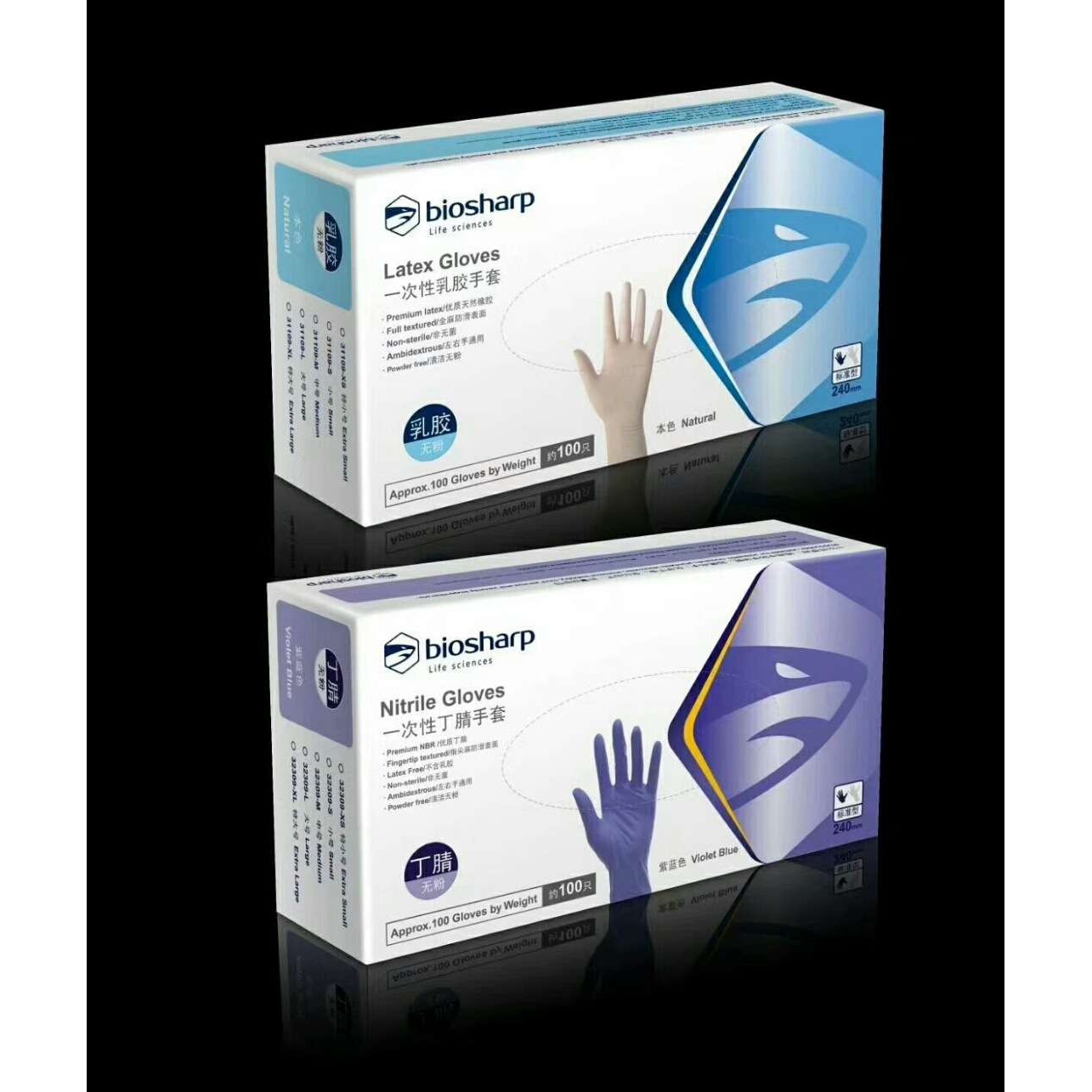 Biosharp乳胶手套/抽取式BC008-XS/S/M/L 100只/盒 10盒/箱可开票 - 图1