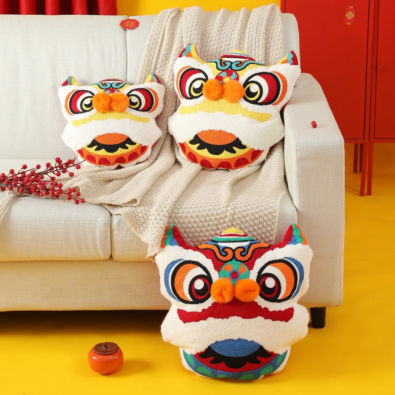 中式国潮3D醒狮抱枕喜r庆卧室床头靠垫客厅沙发靠枕活动节日结婚 - 图0