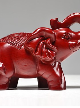 红色实木质大象摆件一对象木雕小象客厅玄关家居装饰红木质工艺品