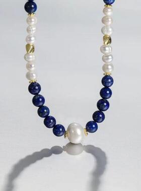 巴洛克淡水珍珠双色项链时尚气质级感短款锁骨链网红个性挂链