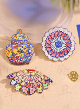 金属徽章定制AR国宝云肩吧唧烤漆滴胶仿珐琅锌合金胸针纪念徽章