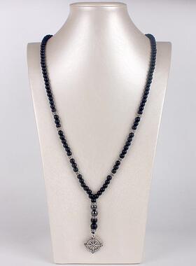 跨境货源新品仿哑光黑玛瑙合金指南针吊坠项链简约经典瑜伽项链