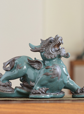 招财貔貅摆件一i对陶瓷新中式玄关办公室桌面客厅酒柜装饰开业礼