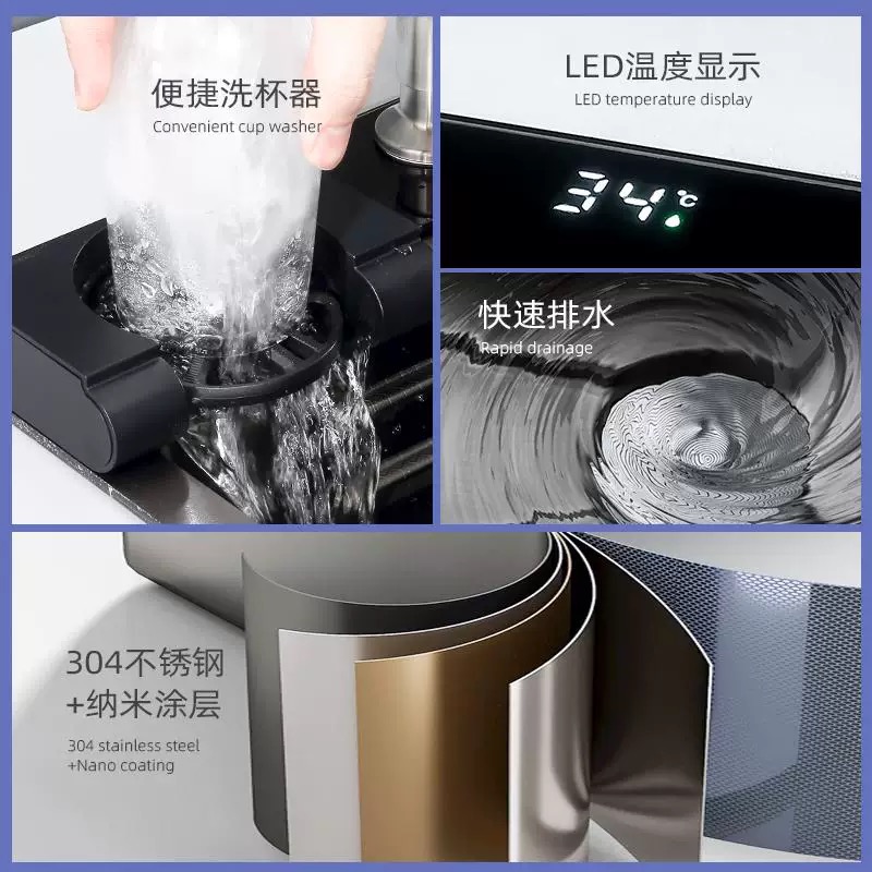 龙雨瀑布加厚SUS304不锈钢多功能水槽大单槽厨房水池家用洗菜盆 - 图0