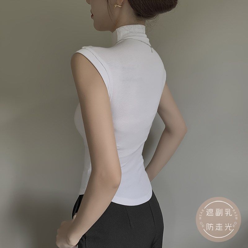 白色螺纹吊带背心女内搭2025年夏季新款半高领弧T形下摆百搭上衣,淘宝优惠券,粉丝福利购,淘宝优惠卷