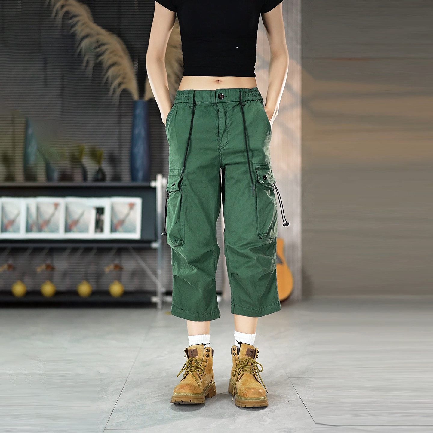 美式复古工装裤男2025新款宽松直筒八分裤多口袋潮牌户外穿搭裤子,淘宝优惠券,粉丝福利购,淘宝优惠卷
