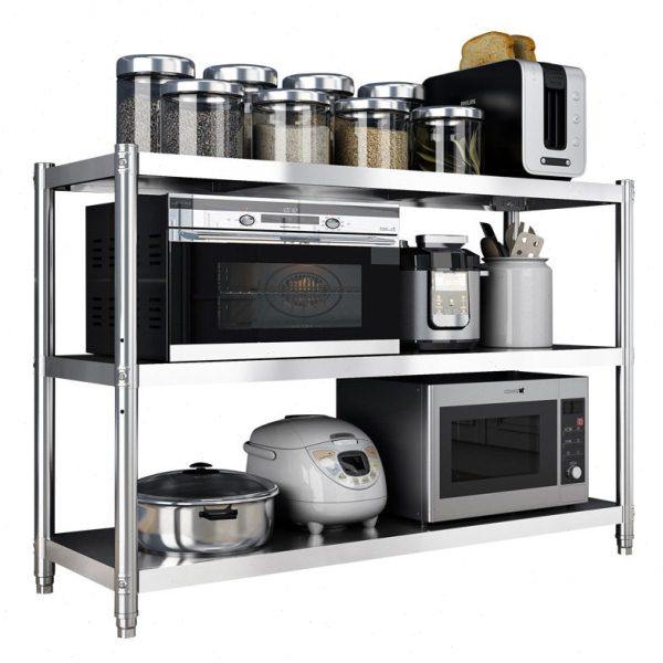 不锈钢厨房置物架多功能三层落地收纳微波炉储物烤箱家用货柜架子,淘宝优惠券,粉丝福利购,淘宝优惠卷