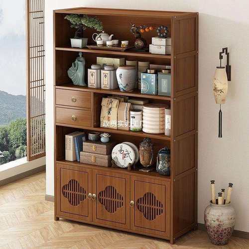 博古架非实木新中式茶水柜茶柜置物架沙发边几茶桌边柜茶具展示柜 - 图0