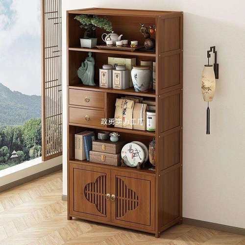 博古架非实木新中式茶水柜茶柜置物架沙发边几茶桌边柜茶具展示柜 - 图2