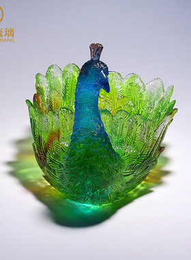 琉璃果盘轻奢摆件创意简约家用客厅茶几零食盘孔雀水果盘装饰