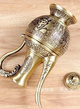 纯黄铜酒壶老式覆古百福铜酒壶供茶壶拜财神的倒酒壶家用婚庆酒瓶