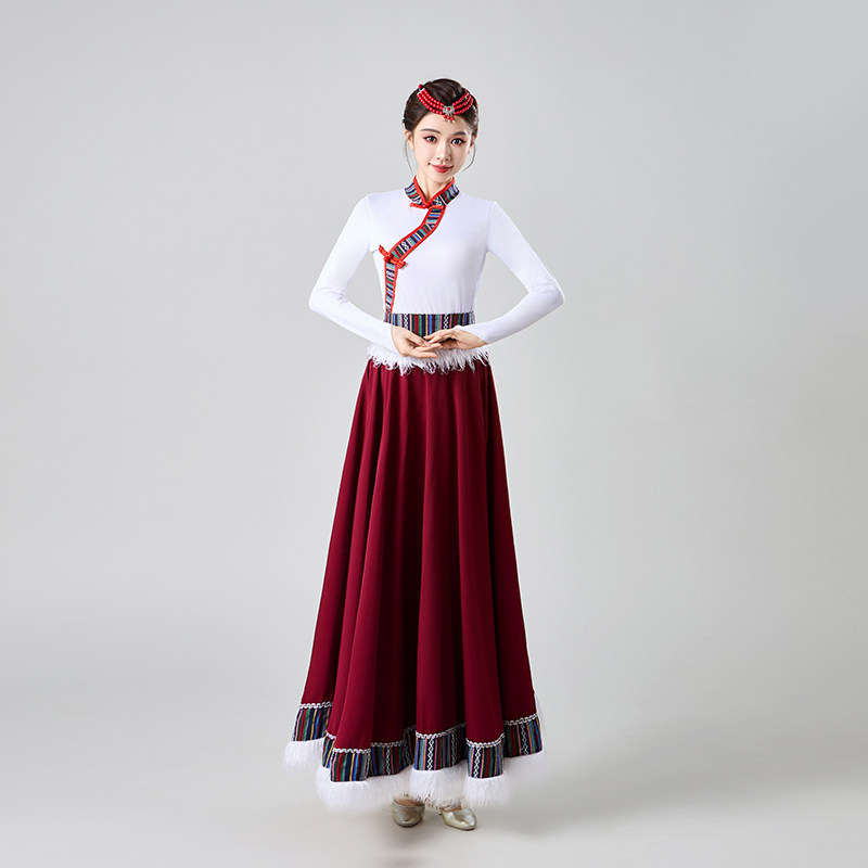 藏族广场舞半身裙藏族舞蹈演出服装女藏式练功大摆裙藏舞练习裙子,淘宝优惠券,粉丝福利购,淘宝优惠卷