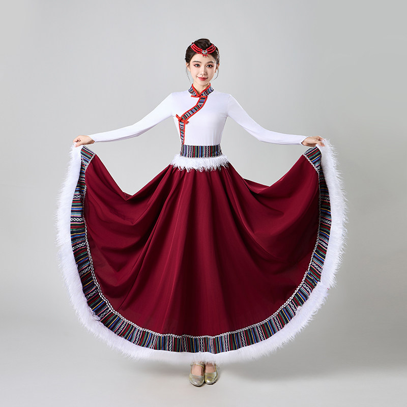 藏族广场舞半身裙藏族舞蹈演出服装女藏式练功大摆裙藏舞练习裙子,淘宝优惠券,粉丝福利购,淘宝优惠卷