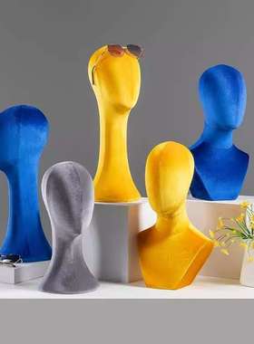 服装店彩色丝绒头模道具帽子展示架假人头陈列架模特展示架全身