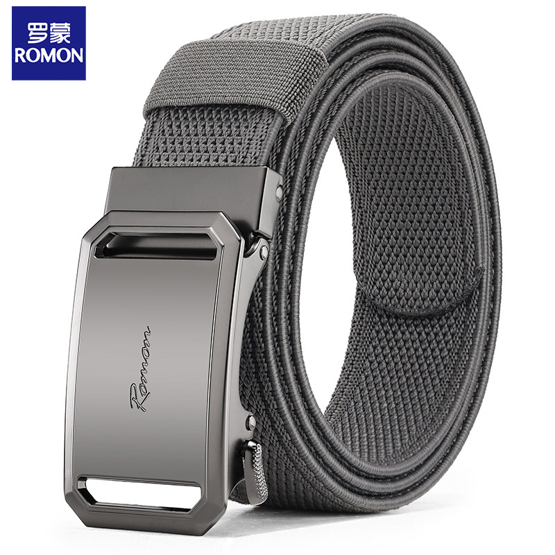 罗蒙帆布腰带男自动扣尼龙裤带休闲百搭编织战术弹力腰带快拆皮带