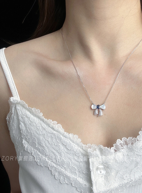 官方天然蓝宝石蝴蝶项链女