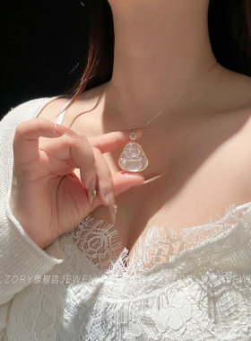 冰种翡翠18K金佛公吊坠项链女
