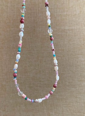 夏日多巴胺小众轻奢复古项链气质氛围感巴洛克串珠超仙锁骨链颈链