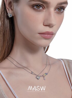 MASW麻秀小众设计高级感多层彩钻爱心双层叠戴项链多巴胺彩色颈链