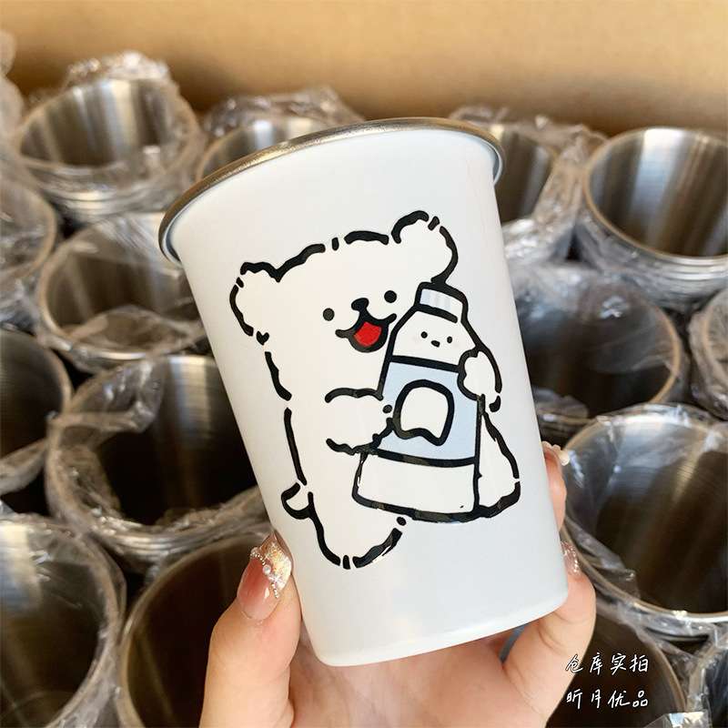 漱口杯小狗家用卡通可爱儿童刷牙情侣ins不锈钢牙刷杯水杯随身杯 - 图1