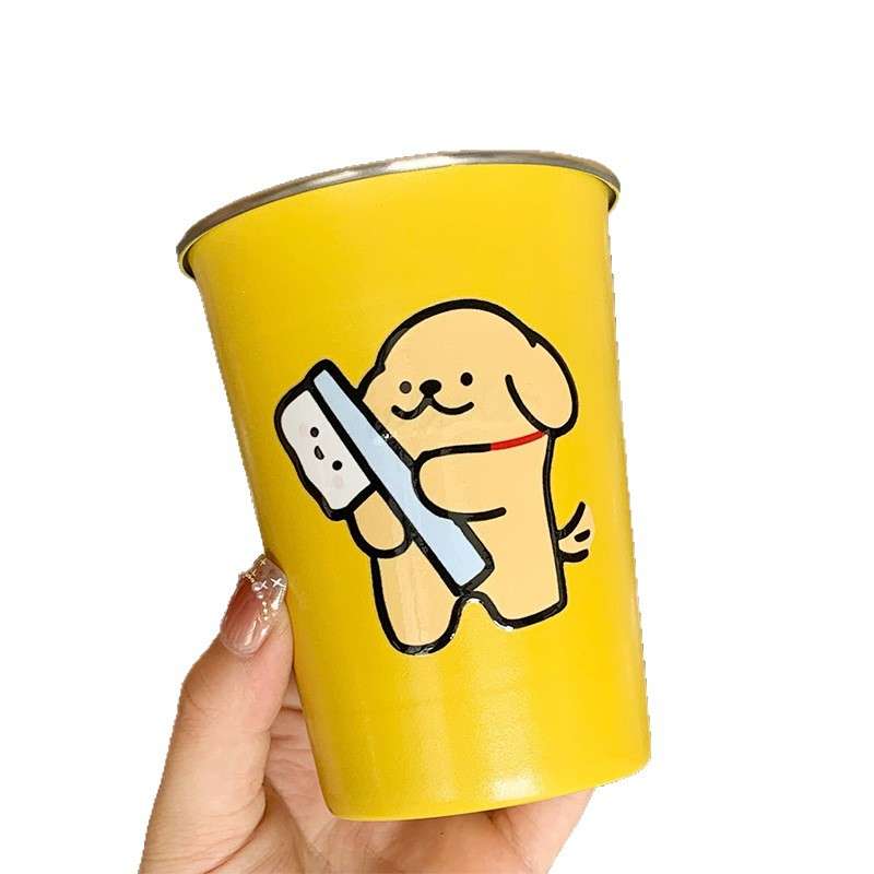 漱口杯小狗家用卡通可爱儿童刷牙情侣ins不锈钢牙刷杯水杯随身杯 - 图3