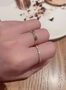 可水洗戒指女玫瑰金莫桑仿真钻石半圈小排钻戒时尚个性小众圈戒