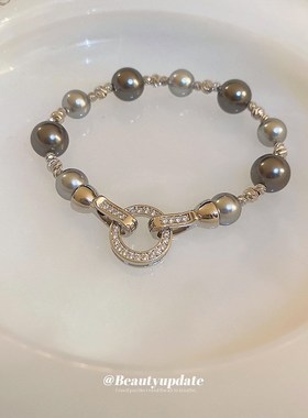 不规则珍珠锆石圆形手链通勤高级感气质手环时尚百搭简约手饰