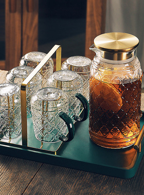 新中式摆件高端复古怀旧海棠花水具套装客厅酒柜玄关桌面软装饰品