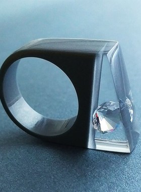 灰色树脂戒指,女士树脂戒指,氧化锆立方戒指,个性戒指,树脂首