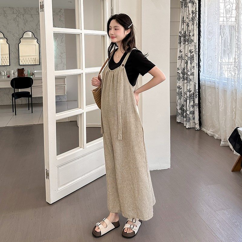 孕妇装夏套装2025新款大码扎染阔腿背带裤冰丝上衣孕妈高级感穿搭,淘宝优惠券,粉丝福利购,淘宝优惠卷