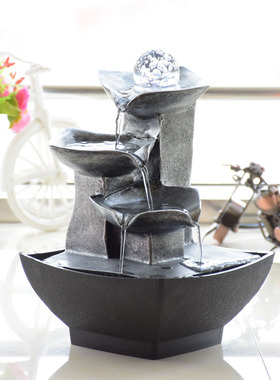 欧式风水轮流水喷泉桌面小摆件办公室招财装饰工艺礼品创意转运球