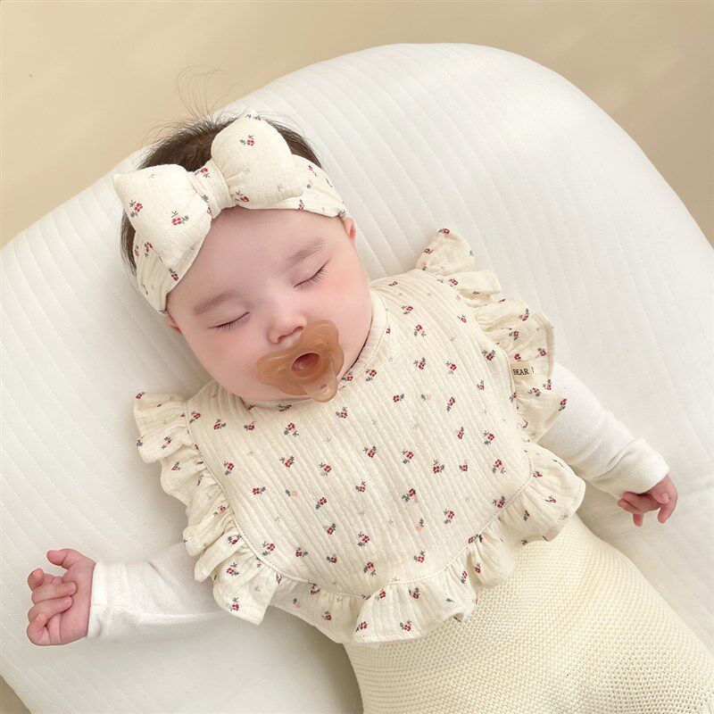 婴儿口水巾新生儿宝宝小碎花荷叶边C韩国纱布纯棉吸湿透气双层围,淘宝优惠券,粉丝福利购,淘宝优惠卷