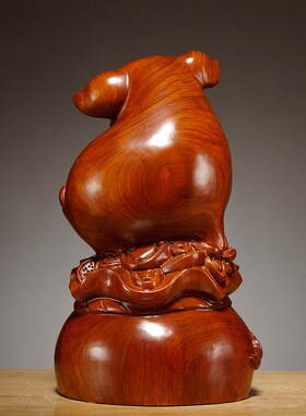 花梨木可爱笑脸猪雕刻十二生肖摆件家居件客厅电视柜装饰开业送礼