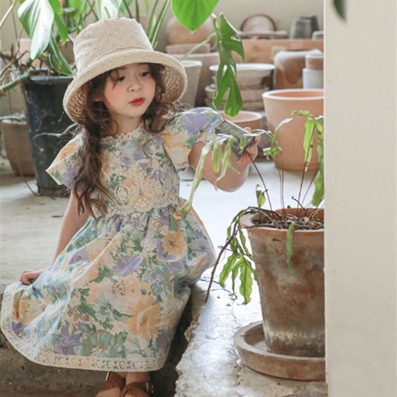 2024夏季新款韩国童装草莓珊女孩宝3456岁粉色公主气质碎花连衣裙,淘宝优惠券,粉丝福利购,淘宝优惠卷