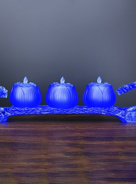 琉璃如意供台供水杯如意莲花台座圣水杯古法琉璃贡台供佛用品摆件