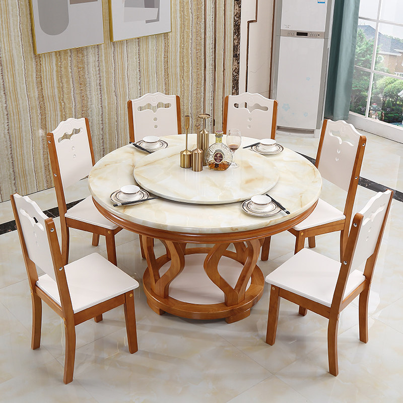 大理石餐桌椅人现代带转盘电磁炉家用圆形实木吃饭桌子,淘宝优惠券,粉丝福利购,淘宝优惠卷