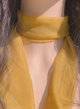 韩版气质百搭黄色玫瑰花朵纱巾窄围巾长款飘带颈带项圈绑带项链