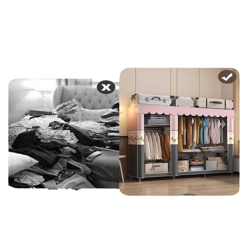 折叠简易衣柜家用卧室免安装布衣橱小户型全钢架结实耐用出租房用 - 图3