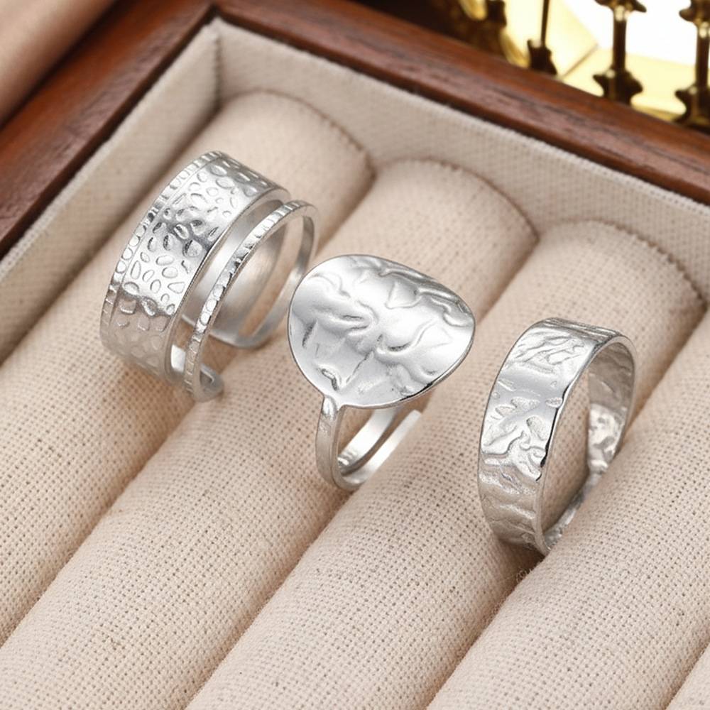 Stainless steel cross-border niche punk geometric irregular open ring ladies set European and American retro hip-hop ring