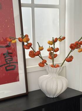 法式花瓶白色高级感摆件陶罐餐桌客厅家居古风复古艺术侘寂风花瓶