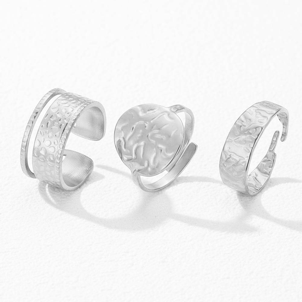 Stainless steel cross-border niche punk geometric irregular open ring ladies set European and American retro hip-hop ring