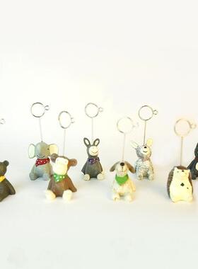 创意卡通树脂动物摆件办公桌面名片夹便签夹留言夹照片相片夹装饰