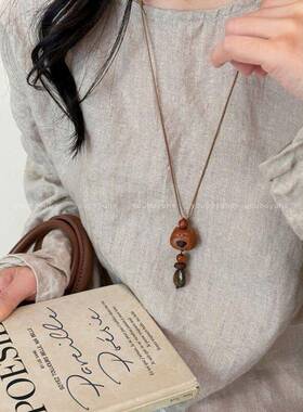 萌趣乐园~虎眼石小熊狗狗项链女秋冬可爱小众设计毛衣链挂脖配饰