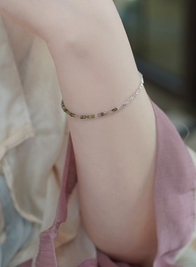 小众清新气质多巴胺彩色方糖碧玺碎银子手链纤细手环叠戴女50458