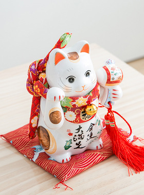 招财猫陶瓷摆件日式招财猫摆件纪念品 店铺开业办公室客厅家用