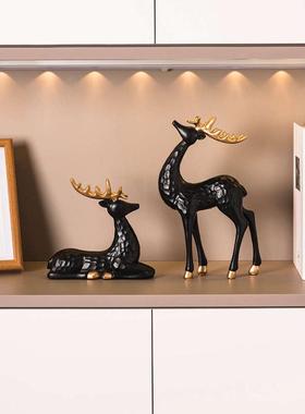 轻奢麋鹿摆件家居客厅酒柜电视柜装饰品北欧玄关桌面摆设乔迁礼